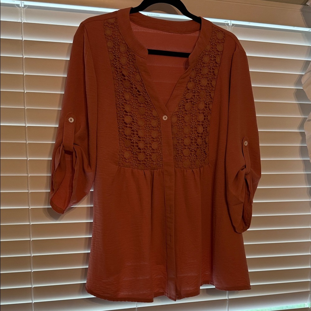 Terracotta Lace Accent Blouse